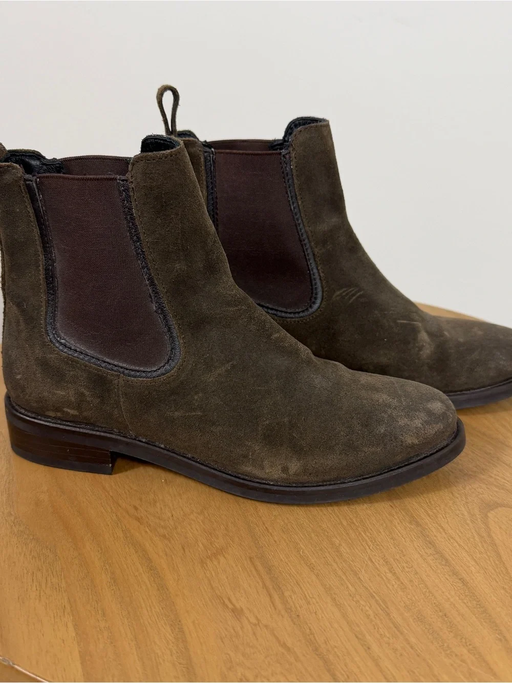 Thursday Boot Co Duchess Chelsea Dark Olive Suede WeatherSafe Ankle Bootie 6